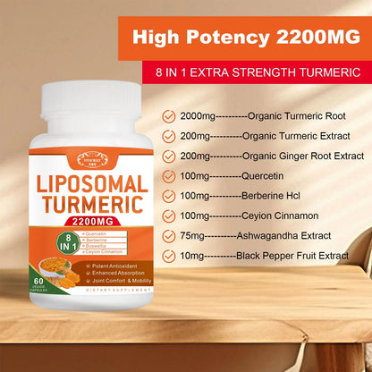 Curcumina Liposomal 2200 Mg Con Pimienta Negra Jengibre 95 Absorción Mejorada 60 Cápsulas