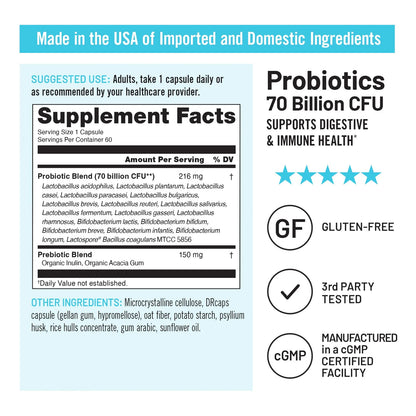 Probióticos 70 Mil Millones UFC 17 Cepas Con Prebióticos Orgánicos Salud Intestinal E Inmunológica