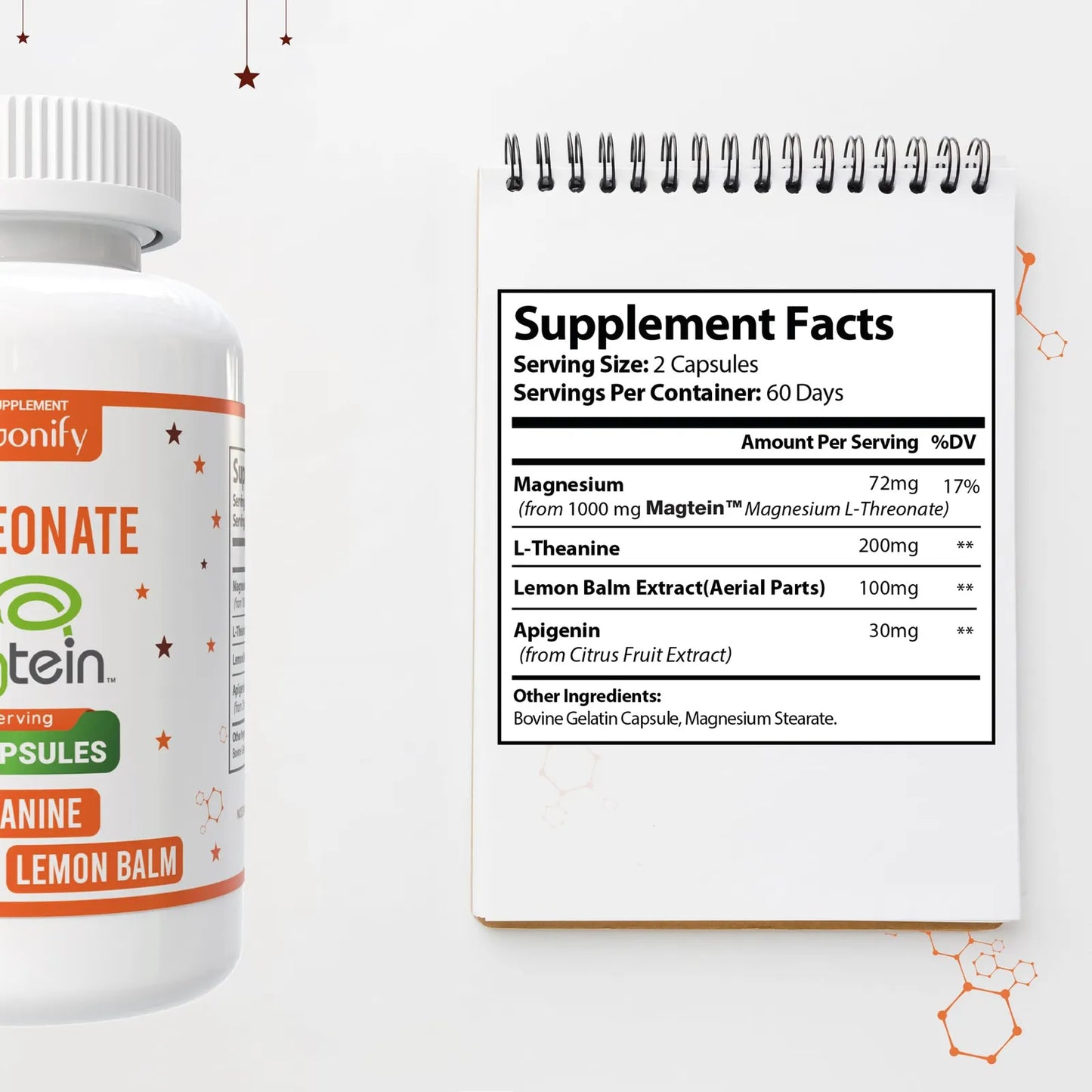Magnesio L Treonato Con L Teanina 1400 Mg 120 Cápsulas Vegetales Alta Absorción