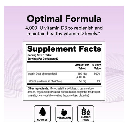Vitamina D3 Thera D 4000 UI 90 Tabletas Apoyo Inmunológico Y Óseo