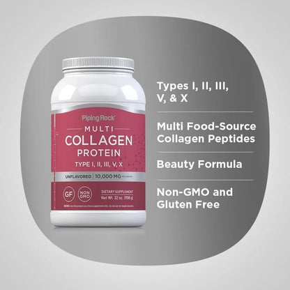 Proteína En Polvo Multicolágeno Piping Rock 32 Oz Sin Sabor Keto Paleo