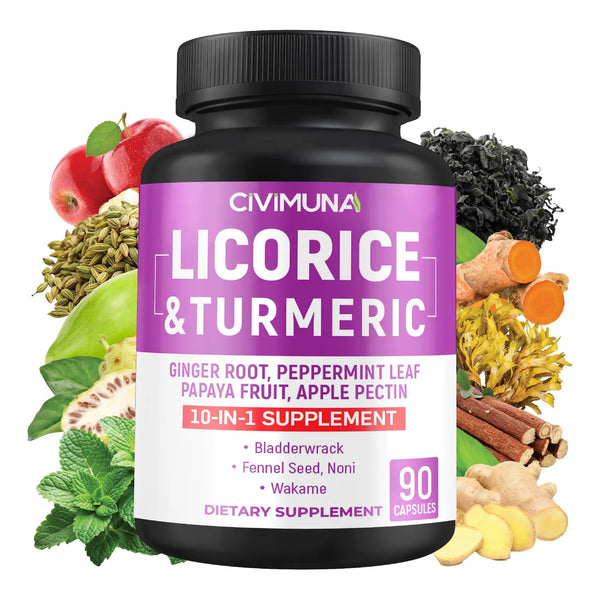 Cápsulas De Regaliz 6650 Mg Con Cúrcuma Y Jengibre Para 3 Meses