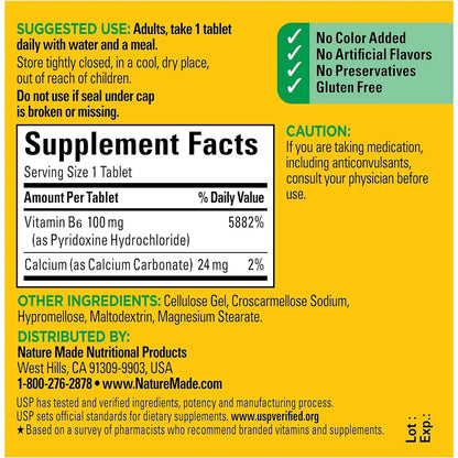Vitamina B6 100 Mg Nature Made 100 Comprimidos Paquete De 4 Energía Y Bienestar