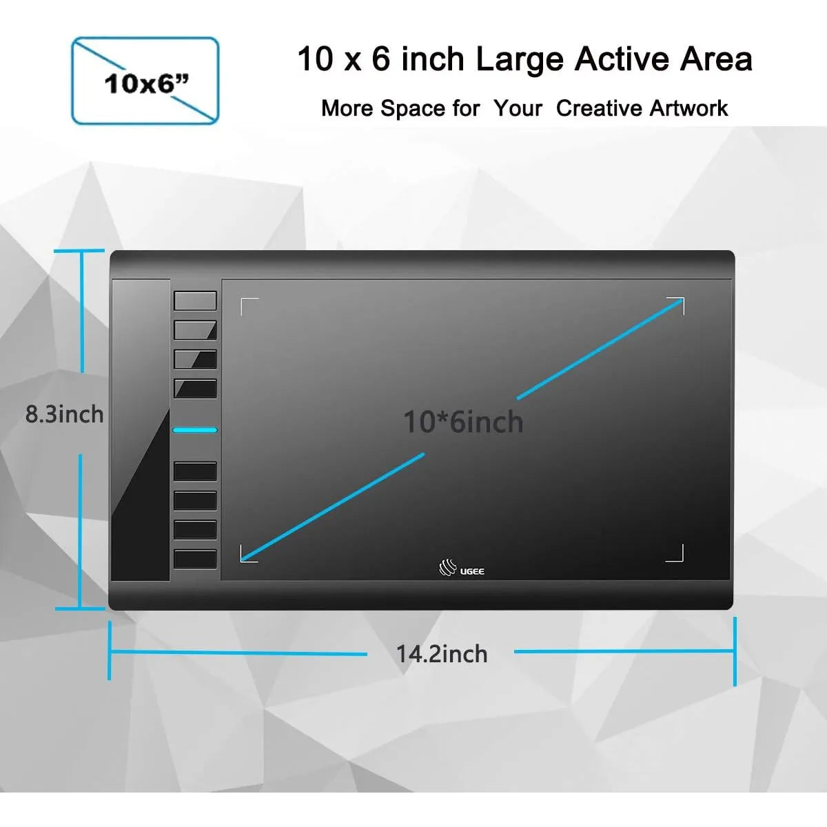 Tableta De Dibujo UGEE M708 10x6 Pulgadas 8192 Niveles De Presión Lápiz Pasivo