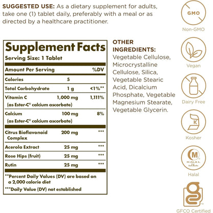 Ester C Plus 1000 Mg Vitamina C No Acida 180 Tabletas Solgar Defensas 24H