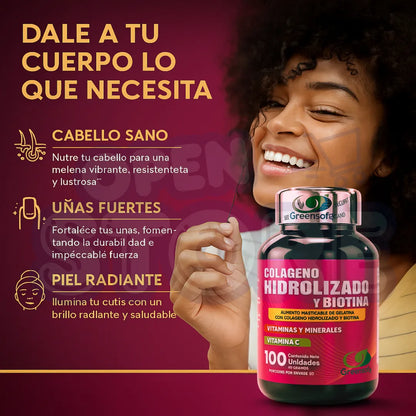 Colágeno Hidrolizado Biotina Green Sofg Cápsulas Sin Sabor Salud Belleza - Imagen 4