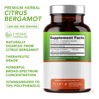 Extracto Puro De Bergamota Cítrica 1200 Mg Para Salud Cardiovascular E Inmunidad