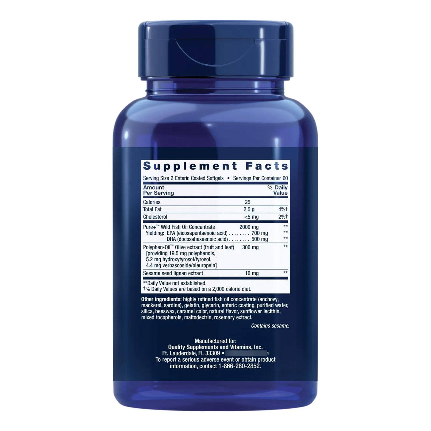 Aceite De Pescado Omega 3 EPA DHA Con Lignanos De Sésamo Y Extracto De Oliva 120 Cápsulas