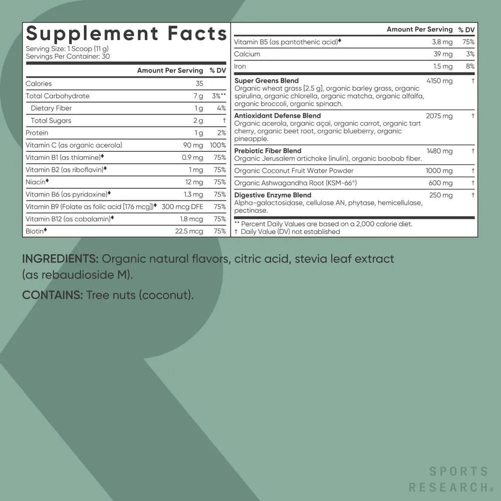 Superalimento En Polvo Orgánico Con Espirulina Clorella Adaptógenos Y Vitaminas B Para Energía Y Digestión