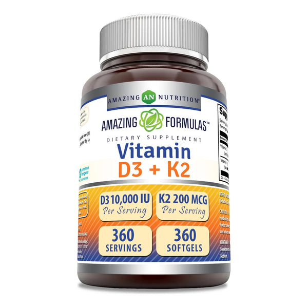 Vitamina D3 10000 Ui Con K2 200 Mcg Suplemento Complejo 360 Cápsulas
