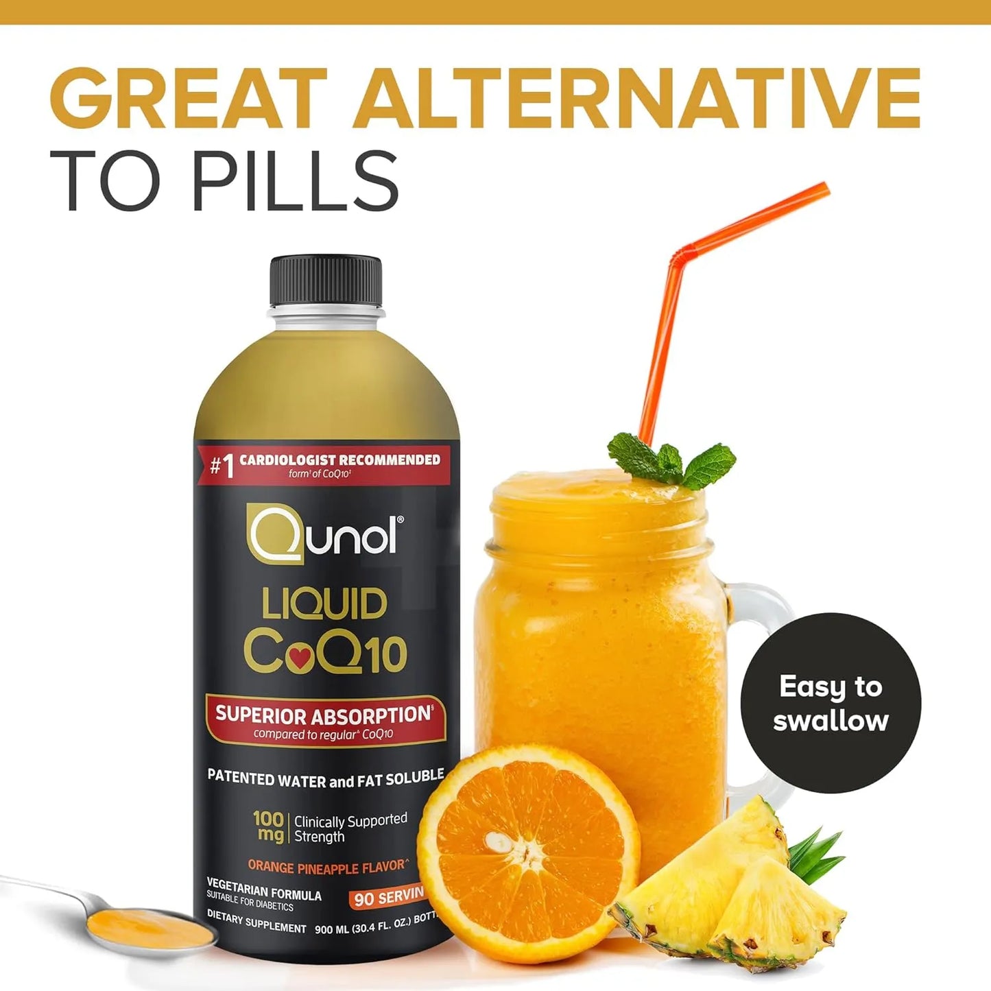 Coenzima Q10 Líquida 100 Mg Antioxidante Sabor Naranja Piña Qunol