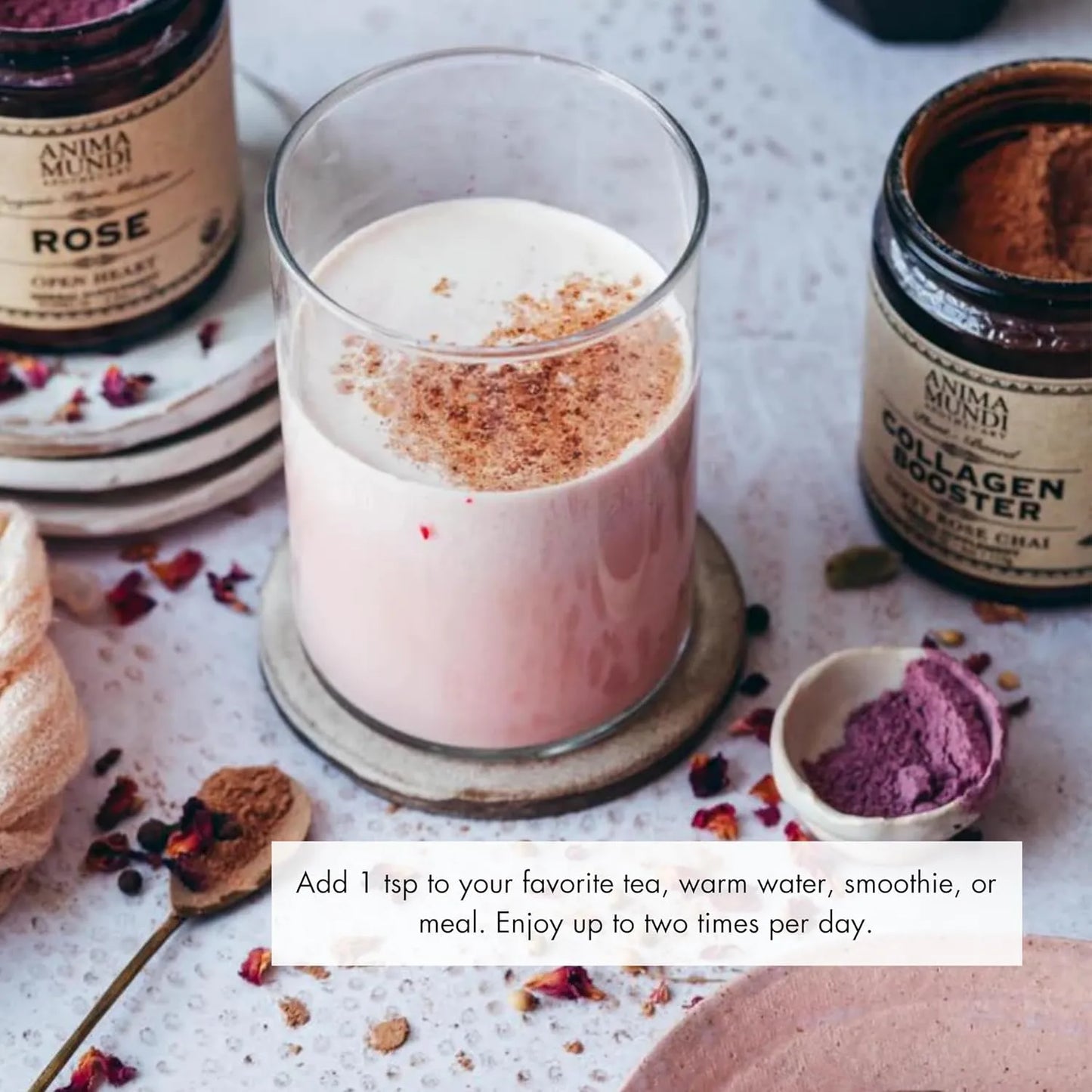 Polvo Potenciador De Colageno Vegano Especias Chai Rosa Vainilla Piel Cabello Uñas