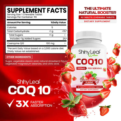 Suplemento CoQ10 100 Mg Tabletas Masticables Sabor Fresa Salud Corazon Y Energia