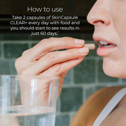 SkinCapsule Clear+ Suplemento Vegano Para Acné Con Vitamina A Y Cúrcuma