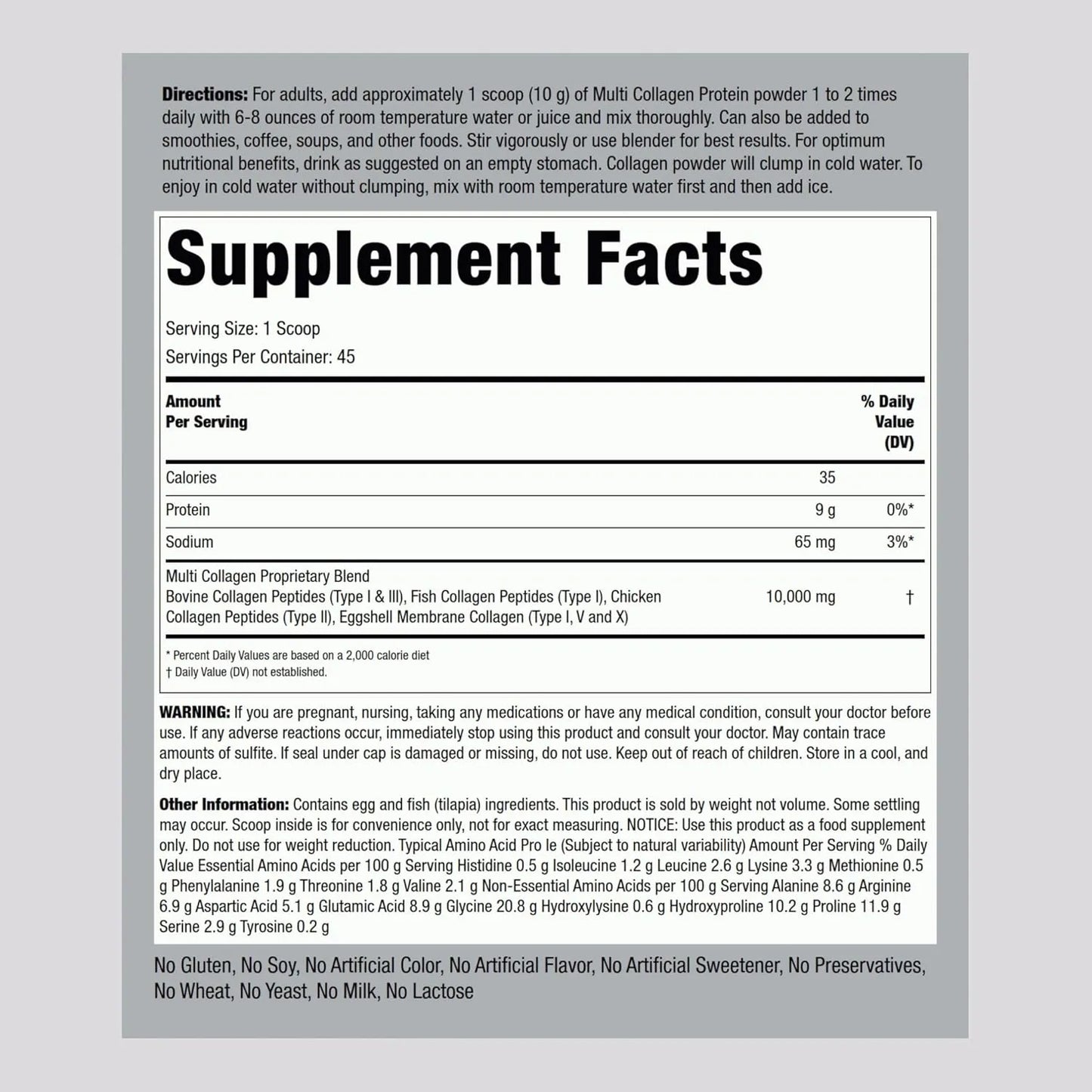 Proteina En Polvo Multicolageno 450g Peptidos 10g Sin Sabor Usa