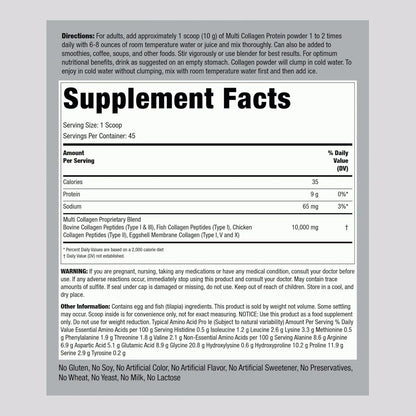 Proteina En Polvo Multicolageno 450g Peptidos 10g Sin Sabor Usa