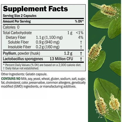 Fibermucil 180 Cápsulas Psyllium Puro Fibra Digestiva Probioticos