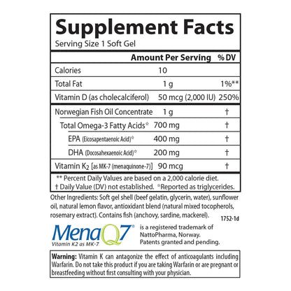 Elite Omega 3 Plus D K2 700 Mg 180 Capsulas Salud Osea E Inmunidad