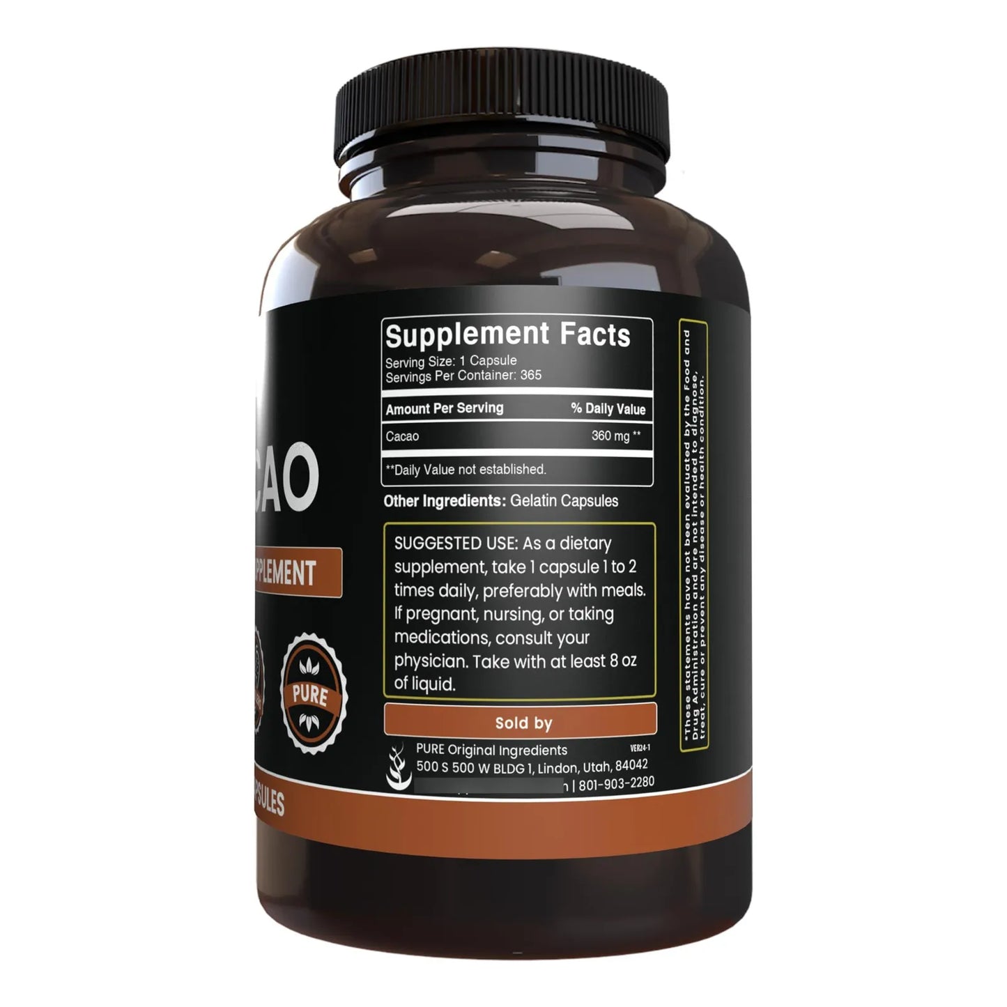 Capsulas De Cacao Puro 365 Unidades Ingrediente Original Energia Natural