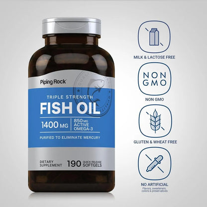 Aceite De Pescado Omega 3 Triple Potencia 1400 Mg 190 Capsulas Piping Rock