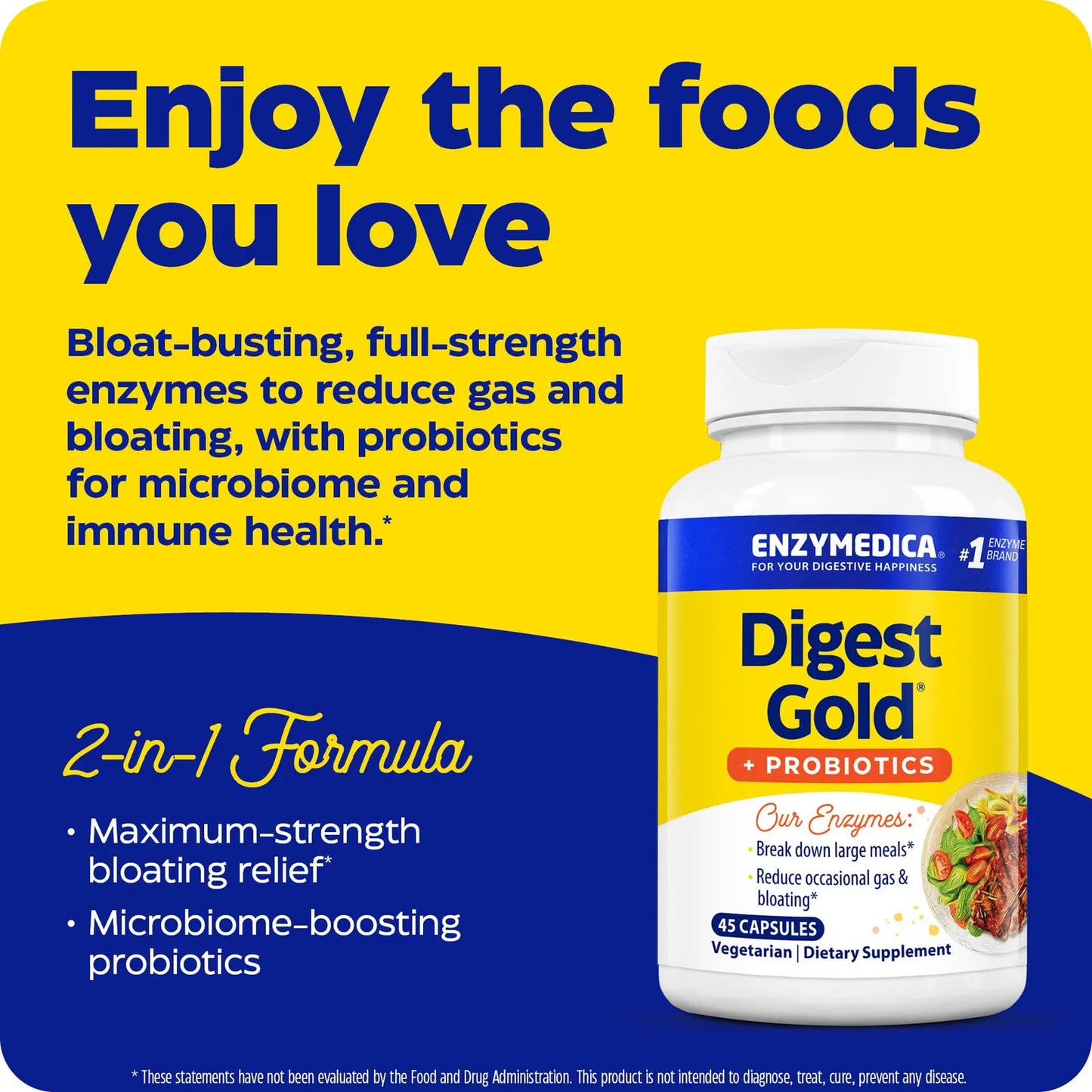 Digest Gold + Probiotics Enzimas Digestivas y Probióticos para Salud Intestinal 45 Cápsulas