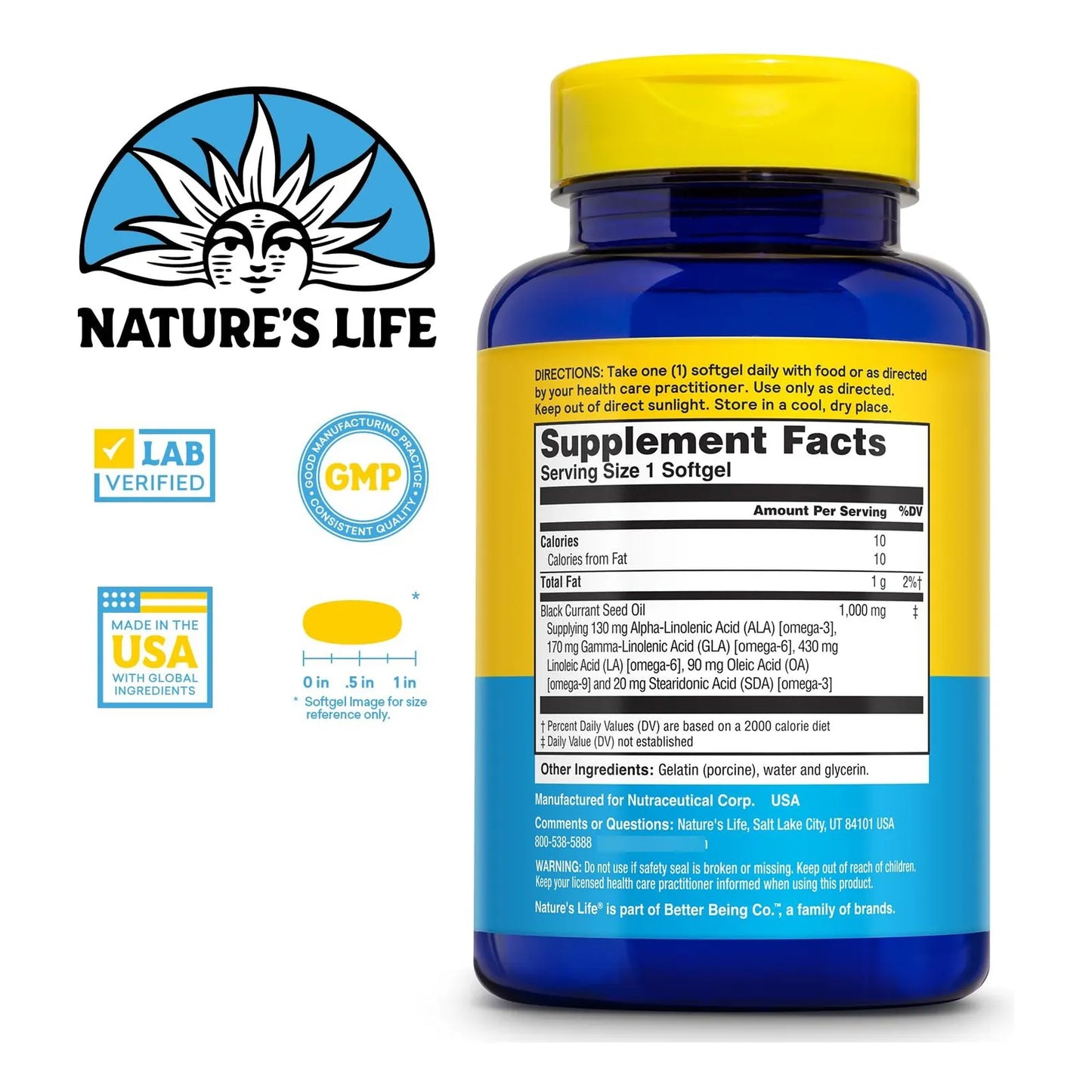 Aceite De Semilla De Grosella Negra 1000 Mg Con Omega 3 6 Y Acido Estearidonico 60 Capsulas