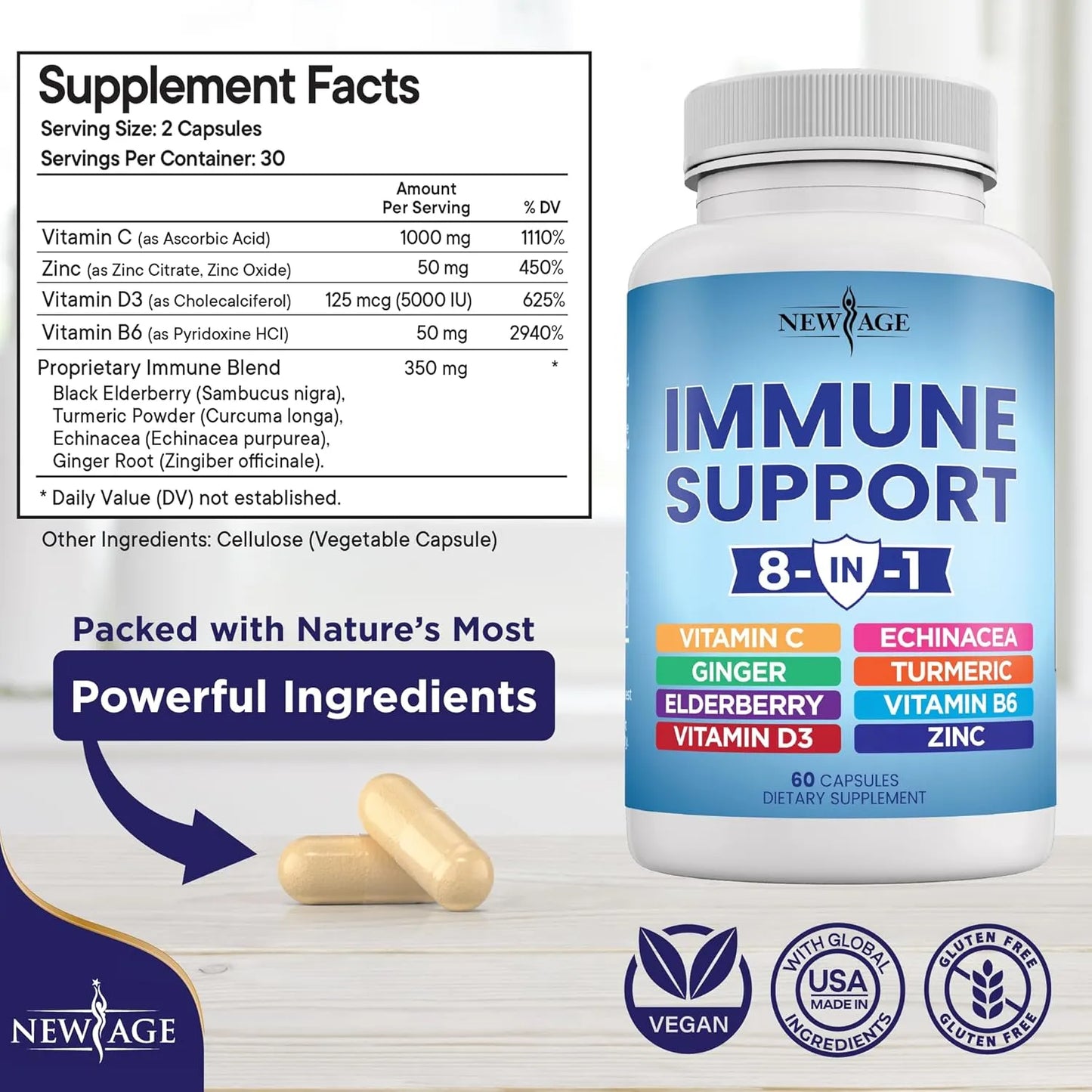 Suplemento Inmunologico 8 En 1 Con Equinacea Vitamina C Zinc Y Sauco Potente Formula Para Defensas