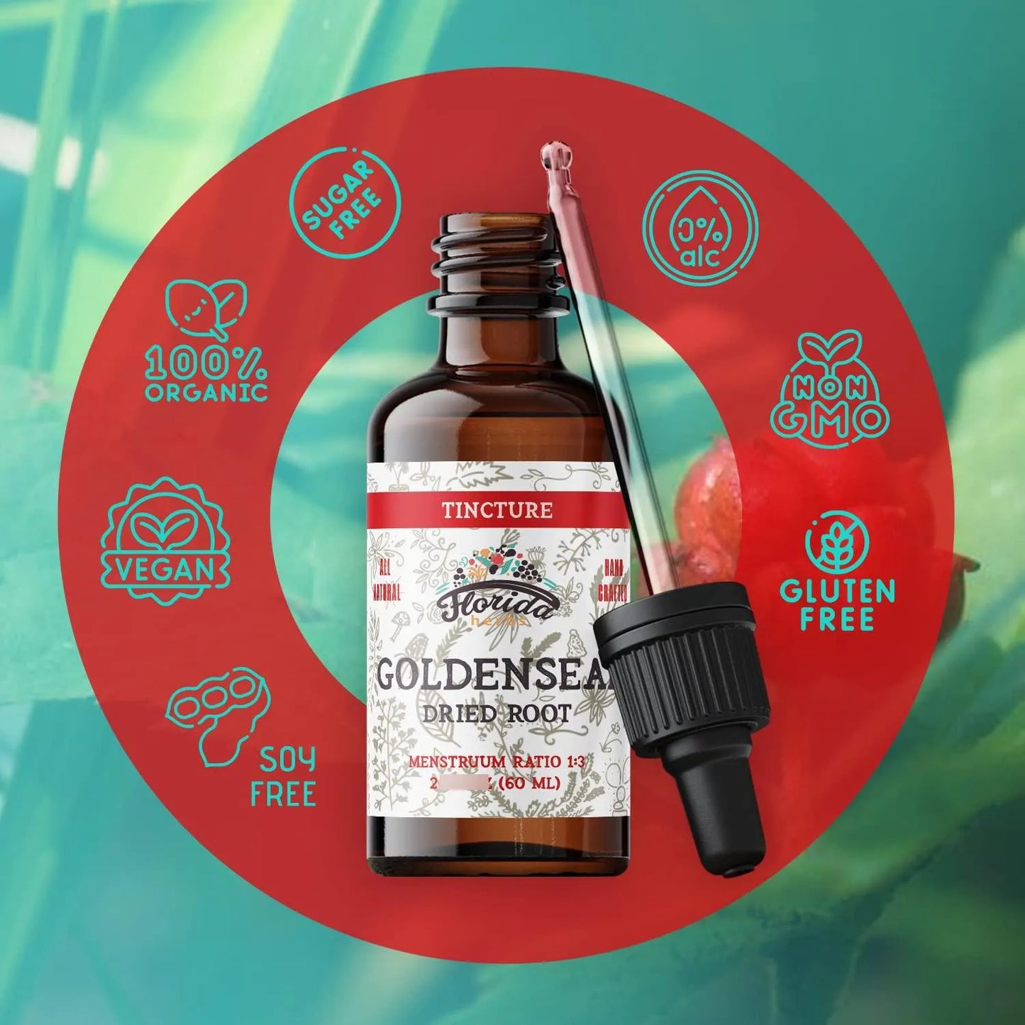 Tintura Orgánica De Raíz De Sello De Oro Extracto 60 Ml 680 Mg Refuerzo Inmune Y Digestivo