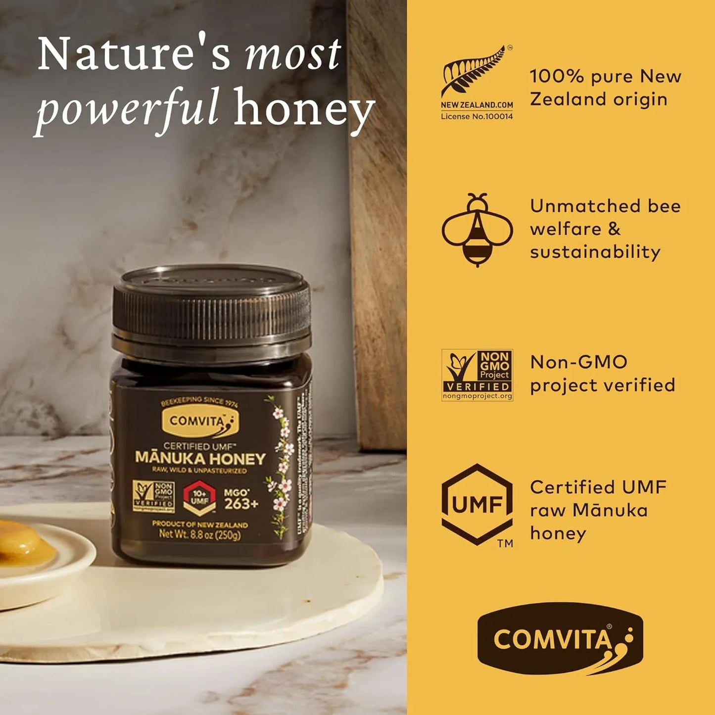Miel De Manuka Cruda UMF 10+ MGO 263+ Comvita 8.8 Oz Superalimento Natural