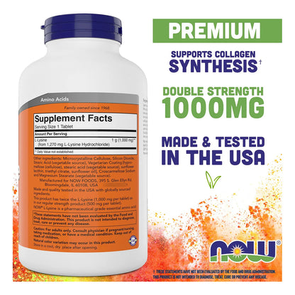 L Lisina 1000 Mg Doble Fuerza 300 Tabletas Suplemento Aminoácidos Vegano