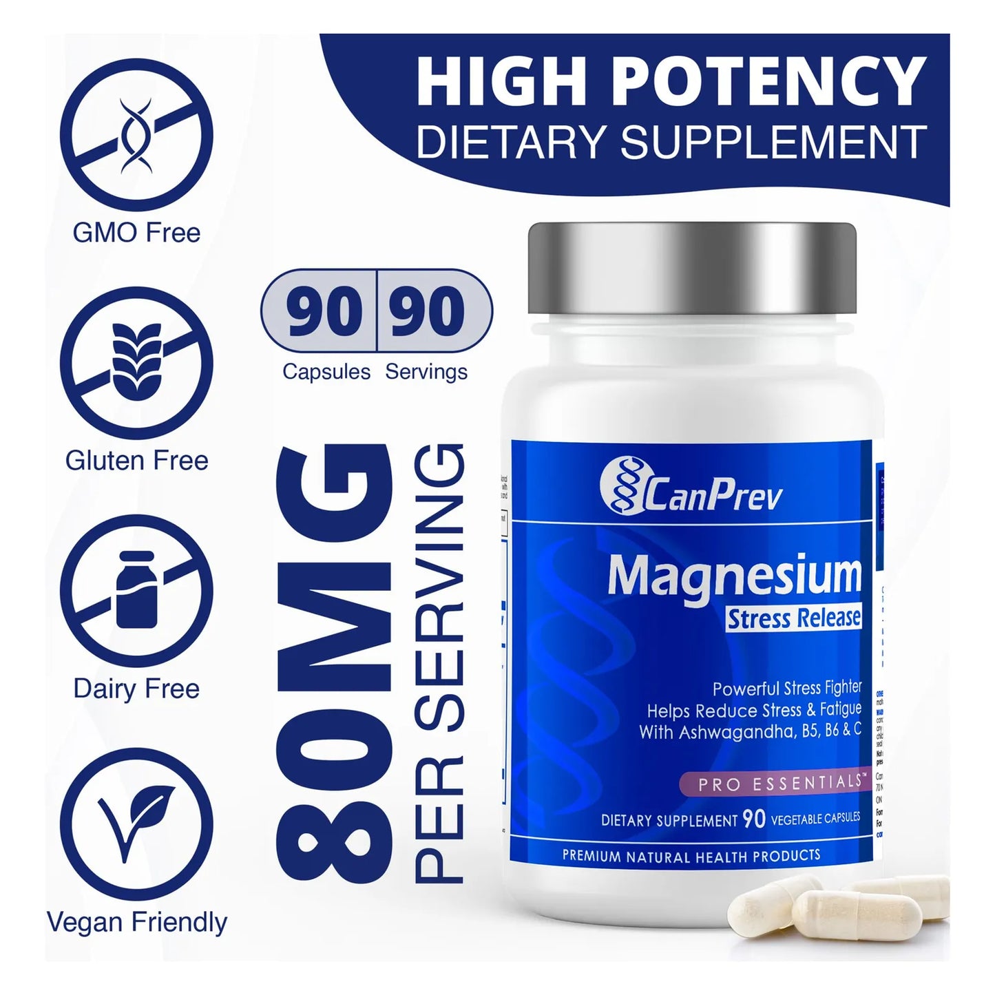 Bisglicinato De Magnesio Con Ashwagandha B5 B6 Vitamina C 90 Capsulas Sueño Reparador Energia