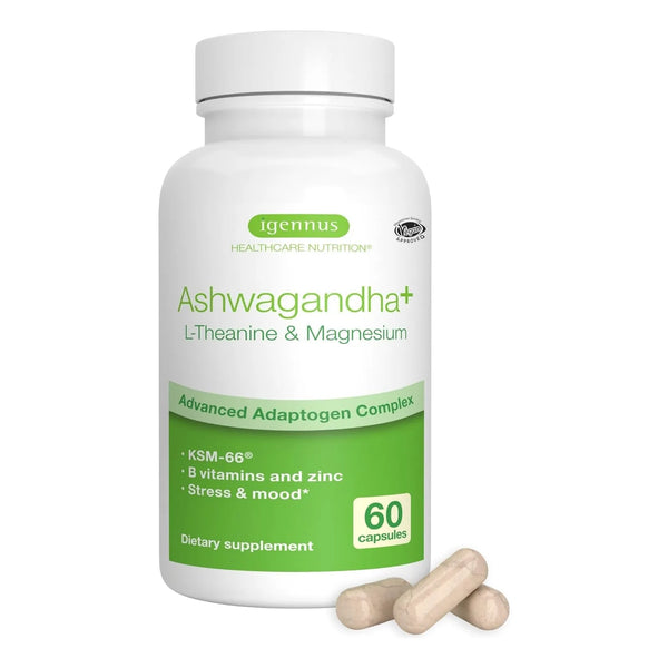 Complejo Adaptogeno Ashwagandha KSM66 LTeanina Magnesio Alivio Estrés y Sueño