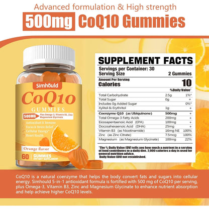 Gomitas CoQ10 500 Mg Con Omega 3 Magnesio Y Vitamina B3 Pack X 2