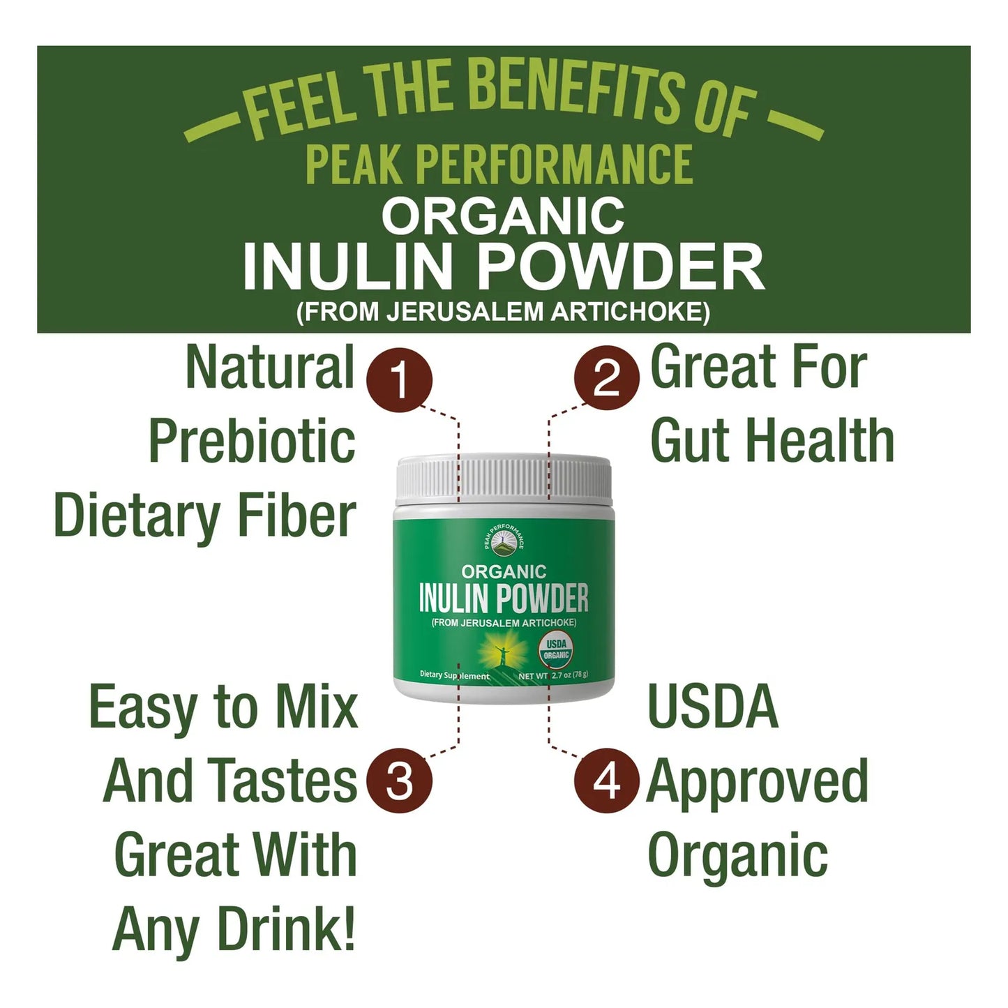 Polvo De Inulina Orgánica Fibra Prebiótica Natural Para Salud Intestinal Vegano Y Sin Alergenos
