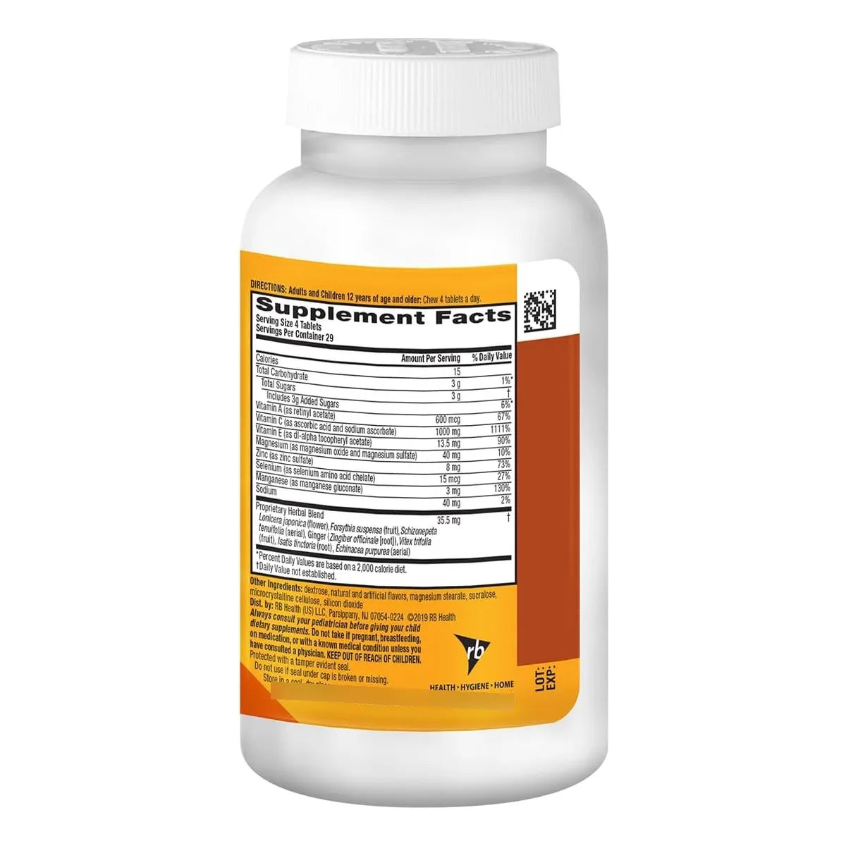Tabletas Masticables Apoyo Inmunologico 1000 Mg Vitamina C Zinc Sabor Citrico