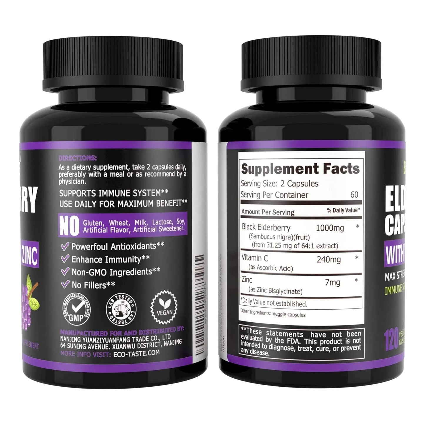 Capsulas De Sauco Con Zinc Y Vitamina C 120 Unidades Apoyo Inmunologico