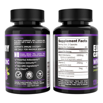 Capsulas De Sauco Con Zinc Y Vitamina C 120 Unidades Apoyo Inmunologico