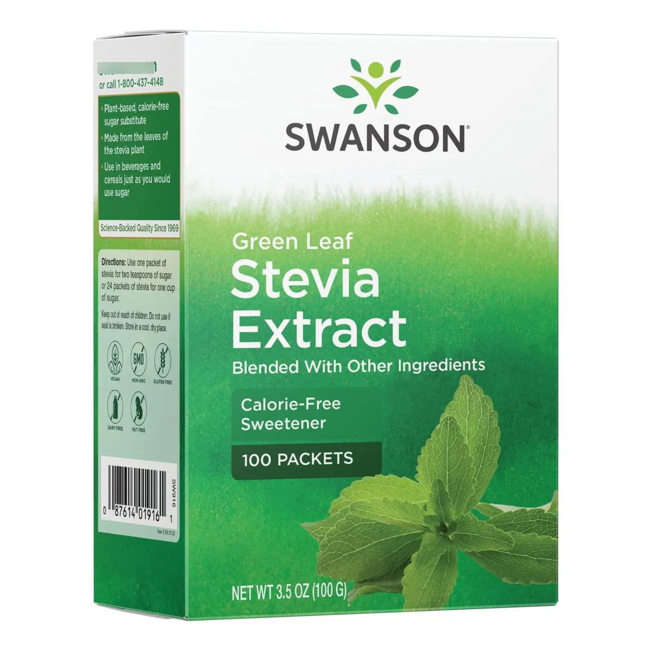 Extracto De Stevia De Hoja Verde 100 Paquetes Natural Sin Calorias Vegano