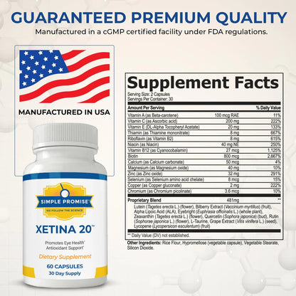 Simple Promise Xetina 20 Suplemento De Luteína Y Zeaxantina Para Salud Ocular 60 Cápsulas