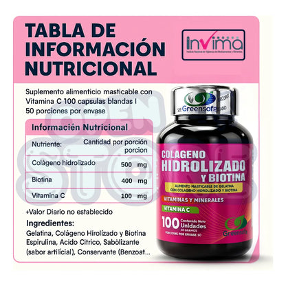 Colágeno Hidrolizado Biotina Green Sofg Cápsulas Sin Sabor Salud Belleza - Imagen 6
