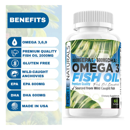 Aceite De Pescado Omega 3 2000 Mg Alta Potencia 800 Mg Epa 600 Mg Dha Suplemento Cardiovascular