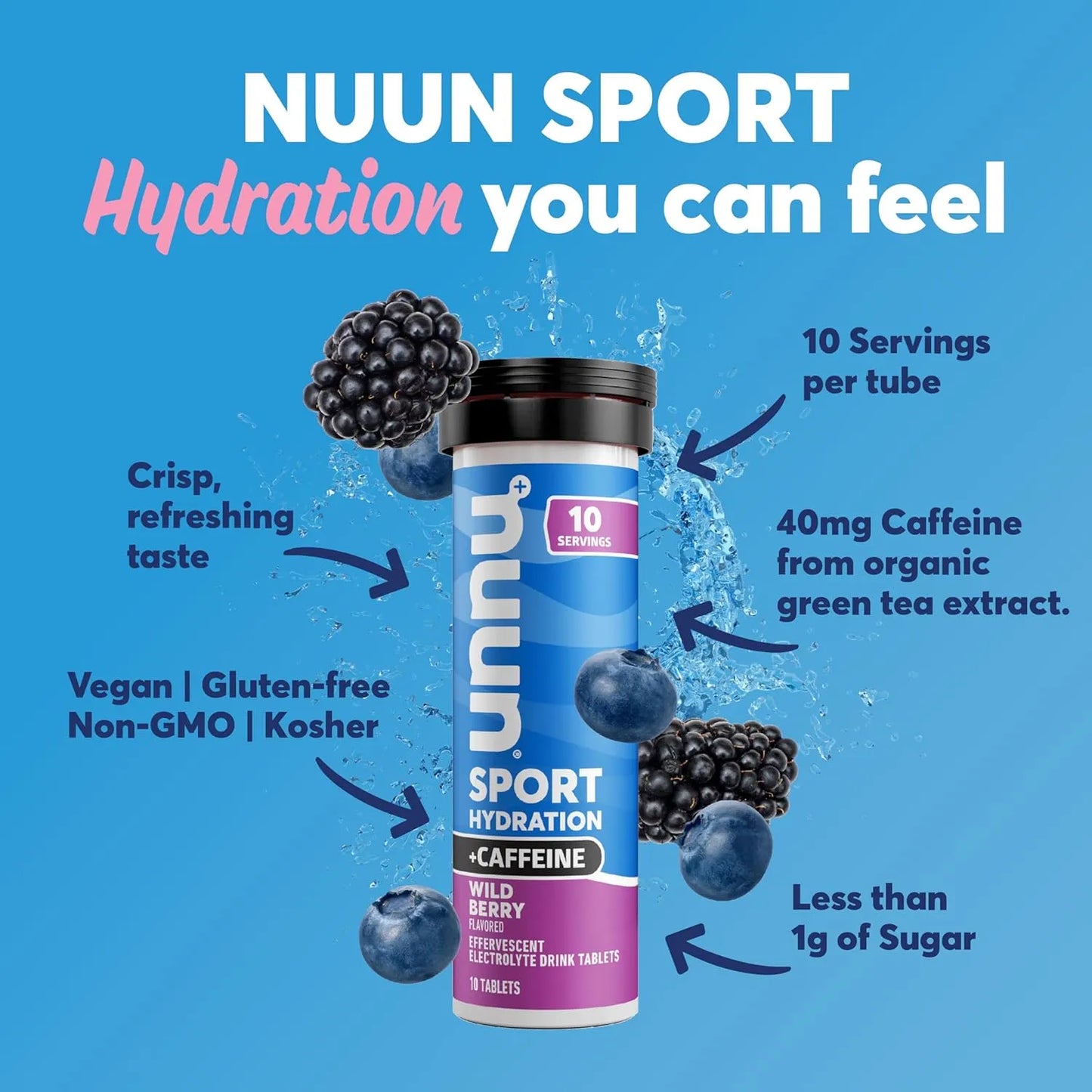 Nuun Sport Cafeína Tableta Bebida Electrolítica 10 Unidades Sabor Baya Silvestre