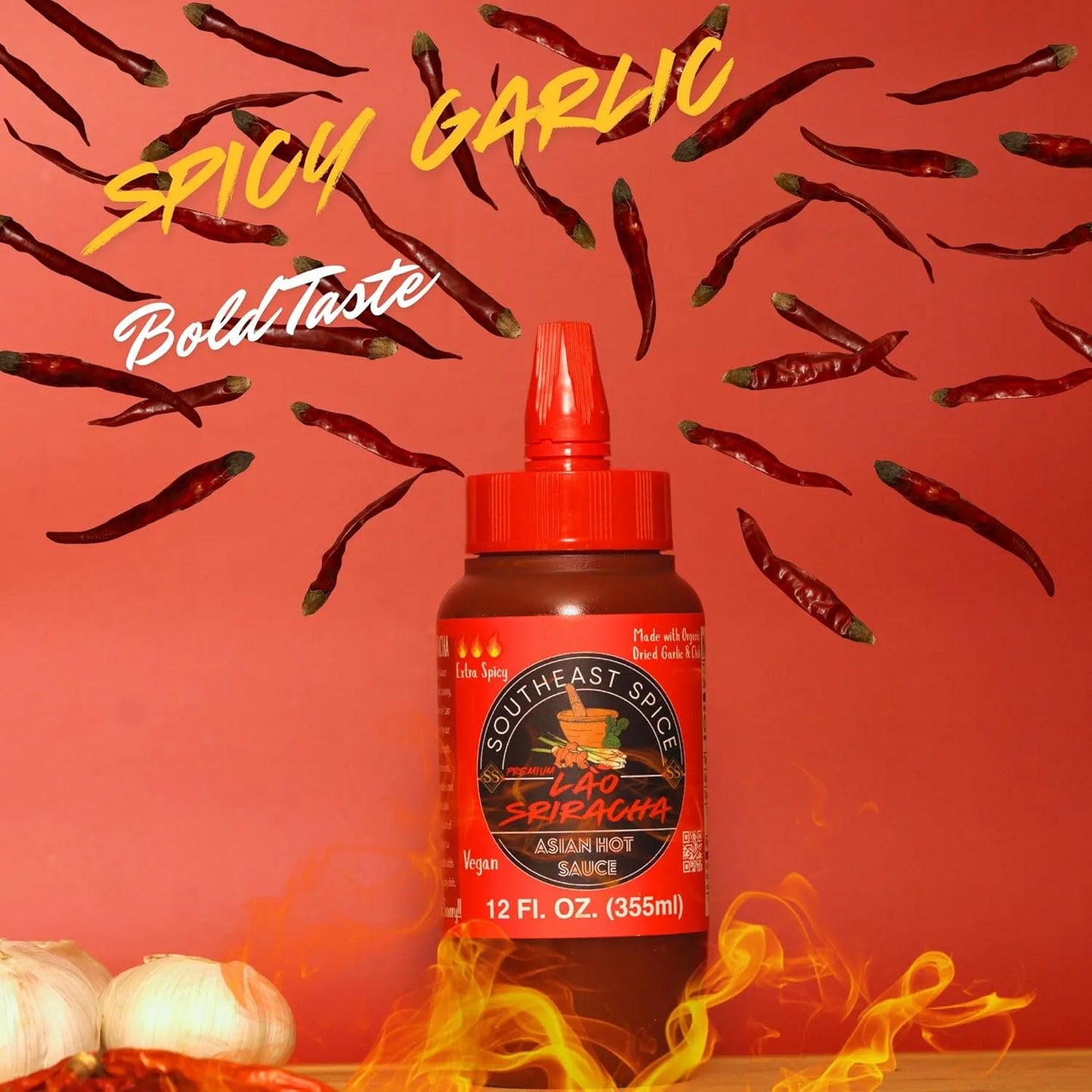 Salsa Picante Sriracha Lao Chile Rojo Dulce Y Ajo Orgánica Vegana