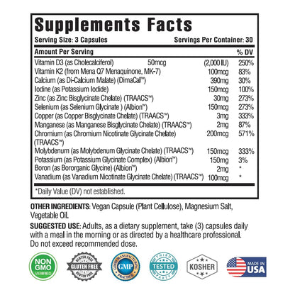 Complejo Mineral Avanzado 13 En 1 Con Vitamina K2 D3 Zinc 90 Capsulas
