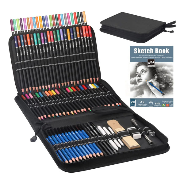 Kit De Dibujo Profesional Kalour 96 Piezas Lápices Colores Y Accesorios