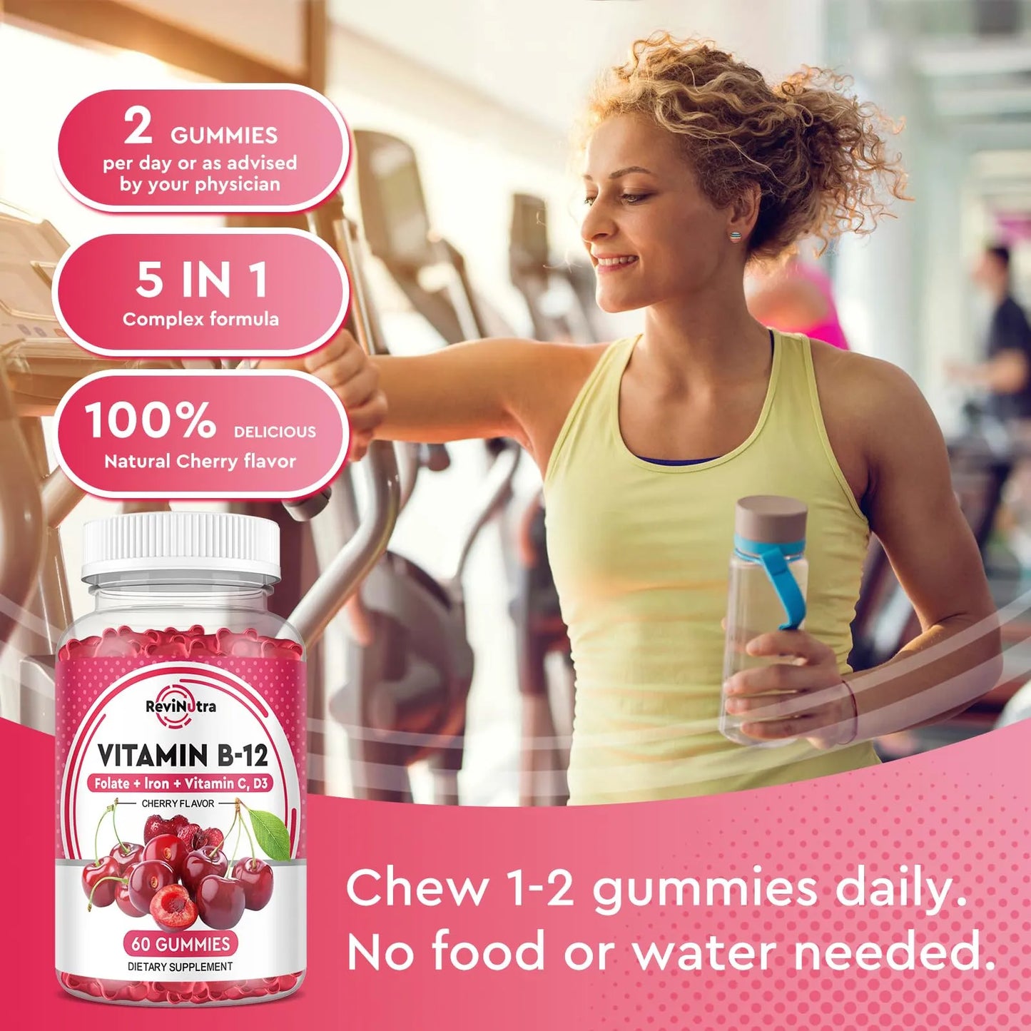 Gomitas Vitamina B12 5000 Mcg Con Hierro Vitamina C D3 Sabor Cereza