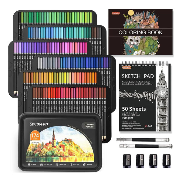 Kit De Dibujo Profesional 174 Piezas Shuttle Art Con Estuche Metalico Y Accesorios