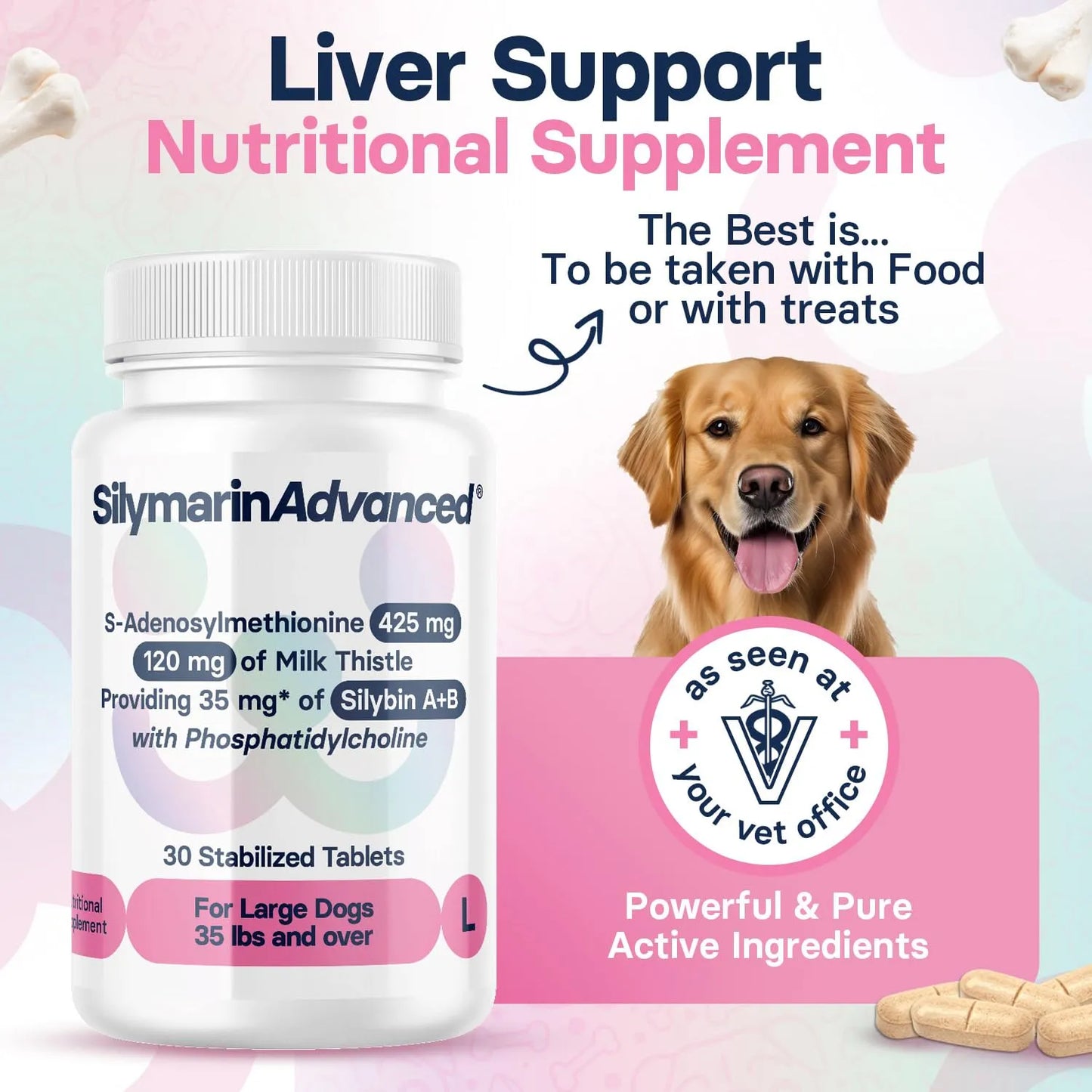 Suplemento Hepatico Para Perros Grandes Con SAMe Y Silibina 30 Tabletas