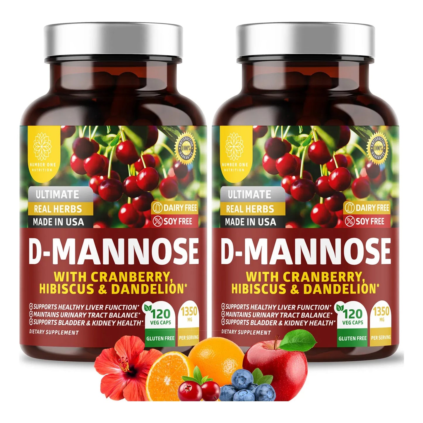 Paquete De 2 Premium D Manosa Con Arándano Y Diente De León Salud Urinaria Y Digestiva