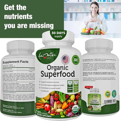 Verde Orgánico Superfood Complejo Frutas Verduras 14 Variedades Suplemento Dietético